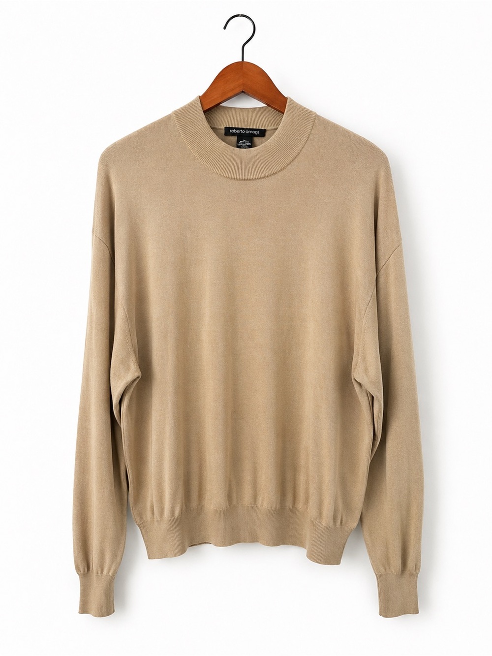 Roberto Omagi Silk Cotton Sweater Mens XL Beige Quiet Luxury Crewneck